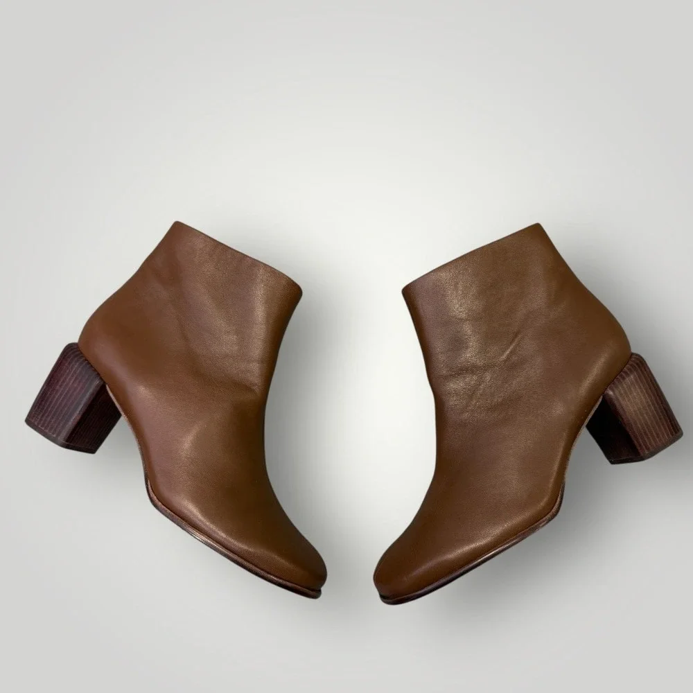 Vince‎ Maggie Brown Leather Square Toe Block Heel Ankle Boots Size 11M EUR 41
